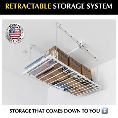 A retractable storage system hanging from the ceiling.