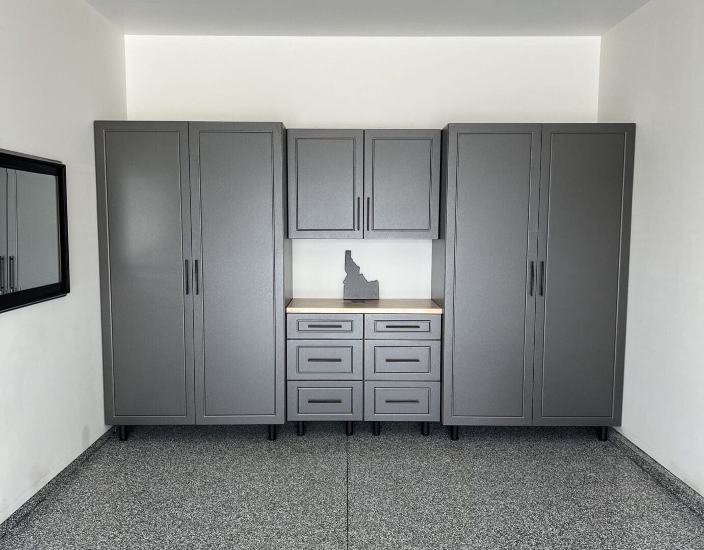 Pewter Cabinets with Butcher Block